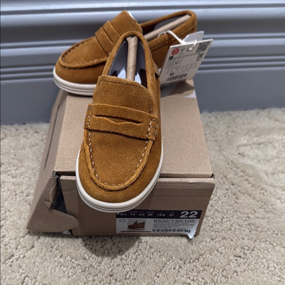 Kids Suede Penny Loafers in Tan - Brand